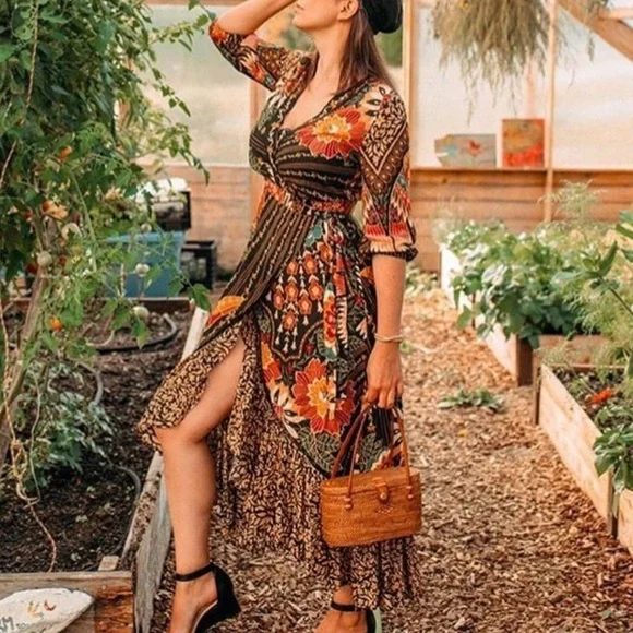 HOT Floral Print Bird Print Wrap Dress FARM Rio Dresses Farm